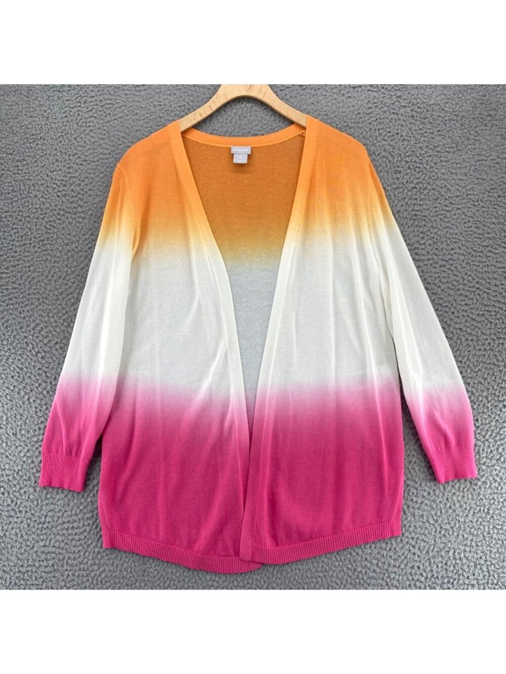 Chicos Sweater Women 0 US Small Orange Pink Dip Dye Cardigan Long Balloon Sleeve